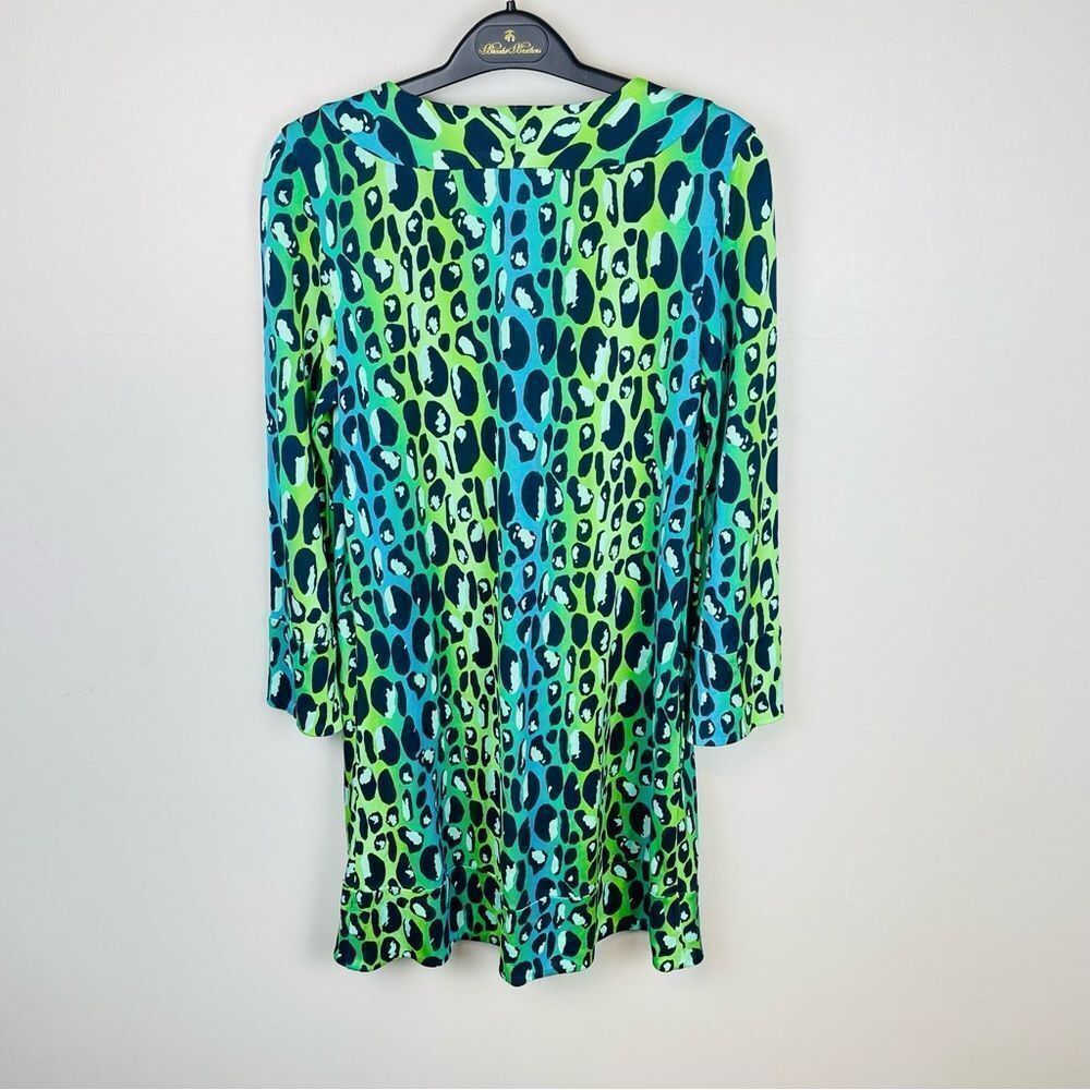 Diane Von Furstenberg Gaby Green and Black Silk Leopard Tunic Dress Size 4 - Picture 3 of 6
